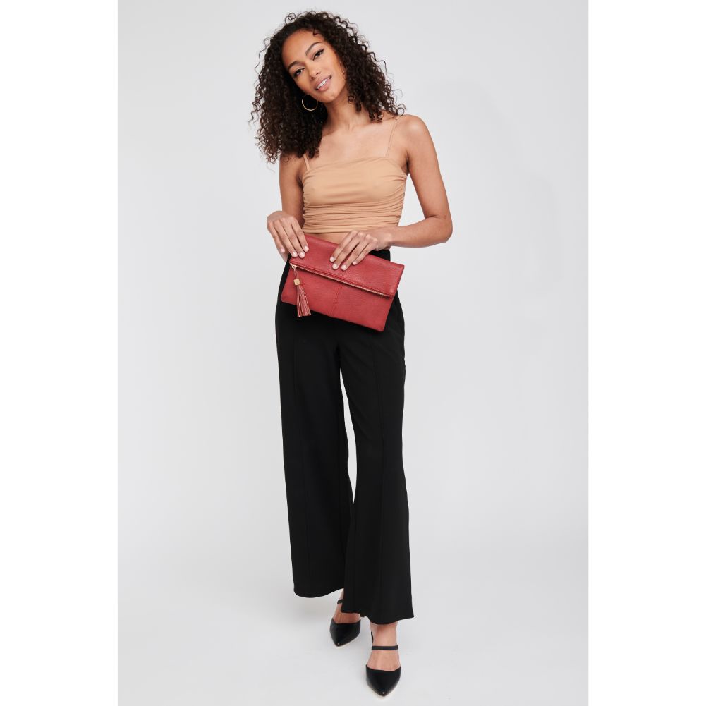 Woman wearing Deep Red Moda Luxe Melodie Clutch 842017121817 View 3 | Deep Red