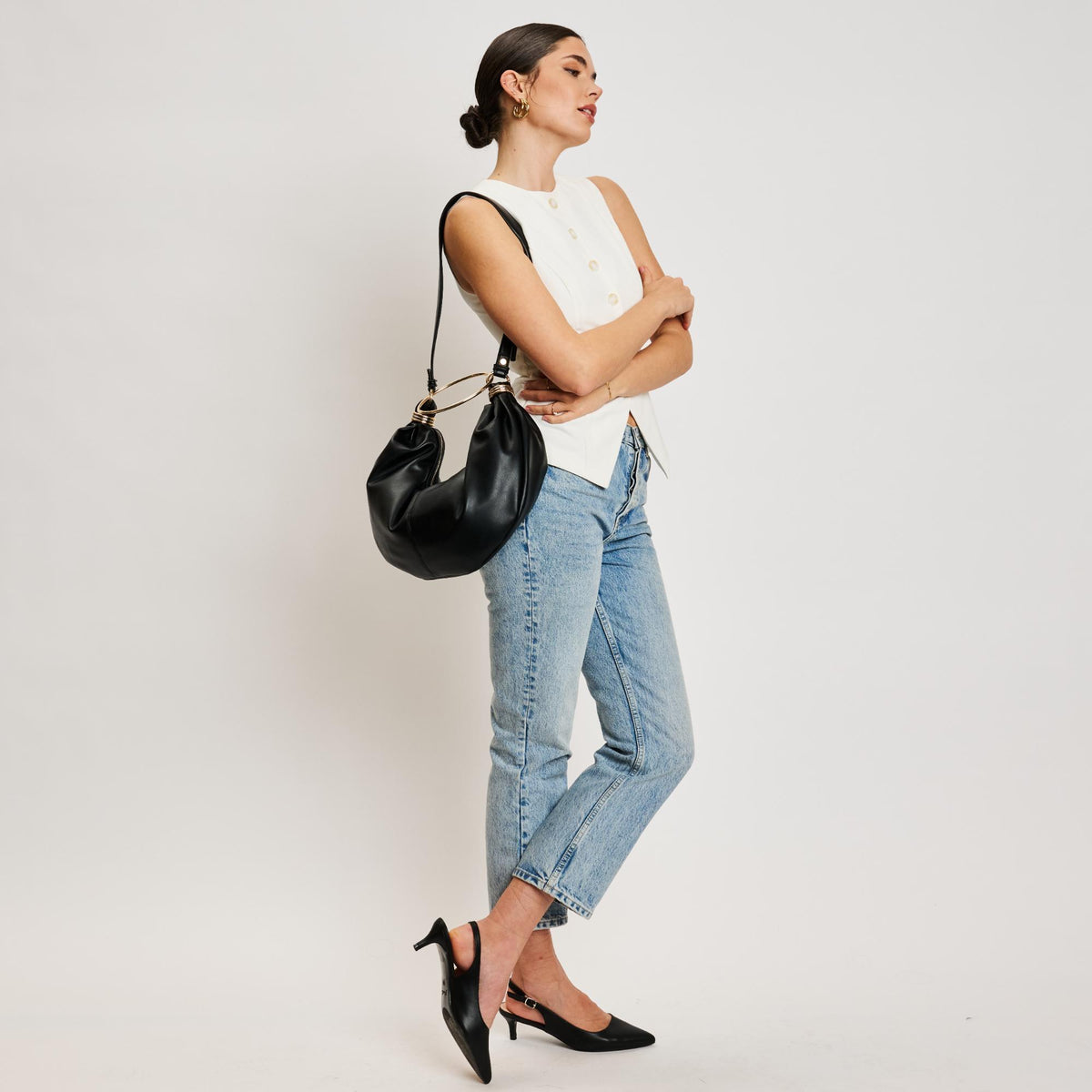 Woman wearing Black Moda Luxe Azura Crossbody 842017137986 View 3 | Black