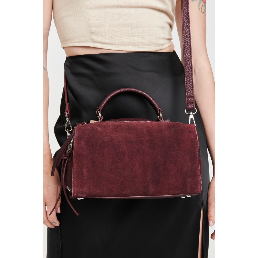 Woman wearing Burgundy Moda Luxe Hudson Satchel 842017115632 View 2 | Burgundy