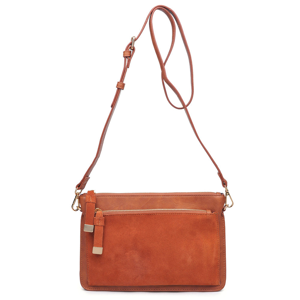 Woman wearing Cognac Moda Luxe Penny Crossbody 842017107668 View 5 | Cognac