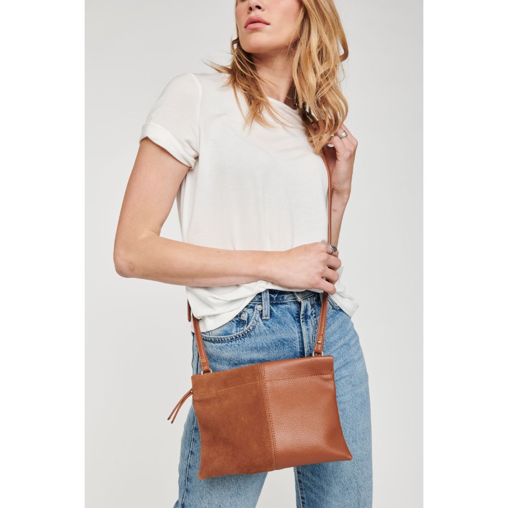 Woman wearing Tan Moda Luxe Aston Crossbody 842017126324 View 1 | Tan