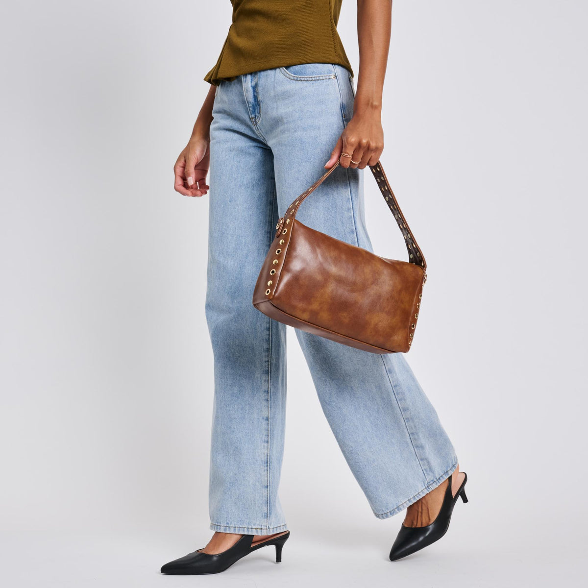 Woman wearing Cognac Moda Luxe Jane Clutch 842017136750 View 3 | Cognac