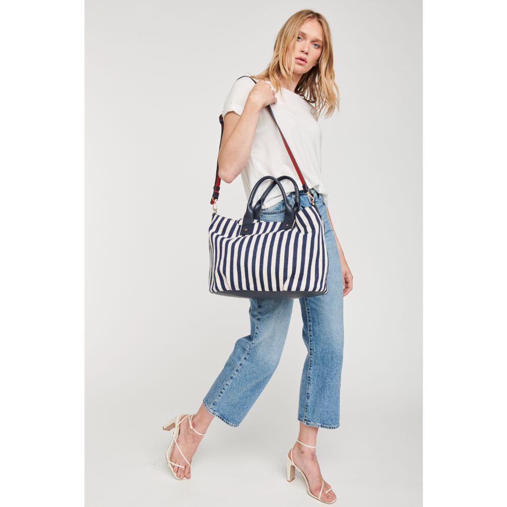 Woman wearing Navy Moda Luxe Bali Satchel 842017112990 View 4 | Navy
