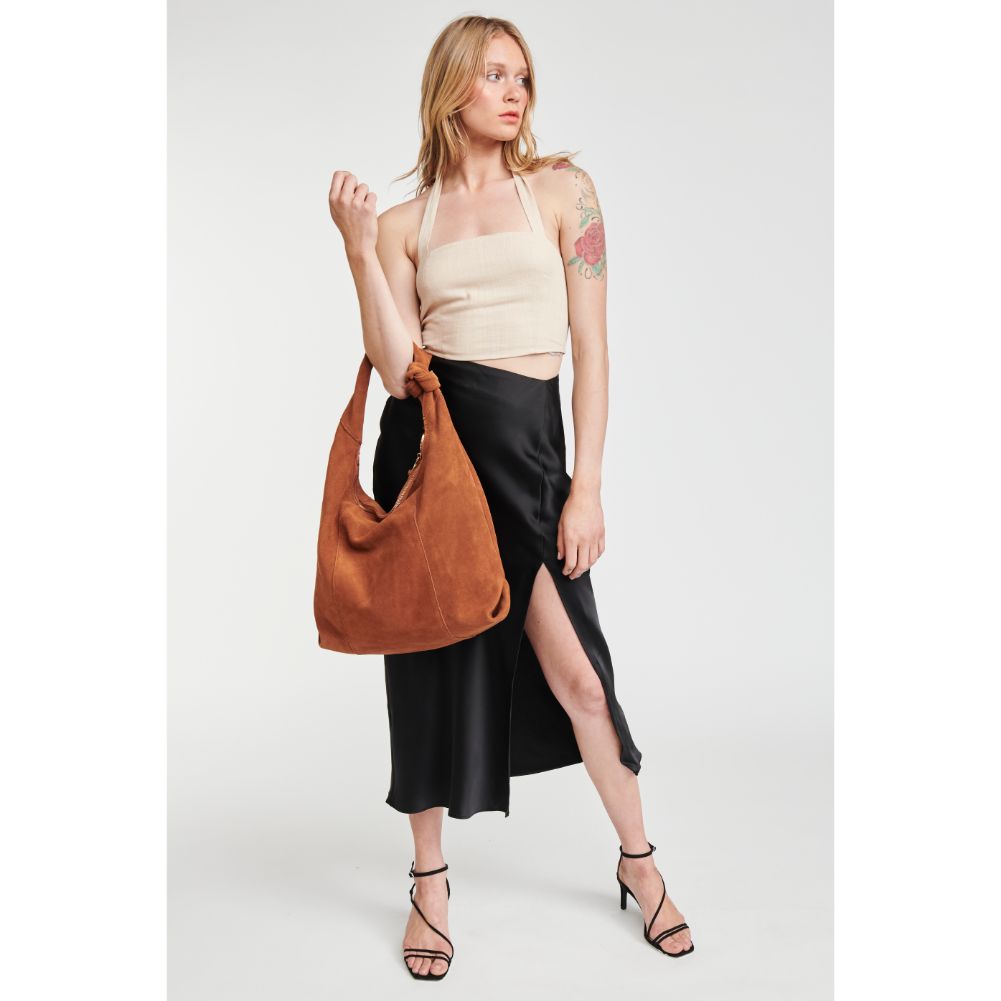Woman wearing Tan Moda Luxe Emma Hobo 842017116820 View 2 | Tan