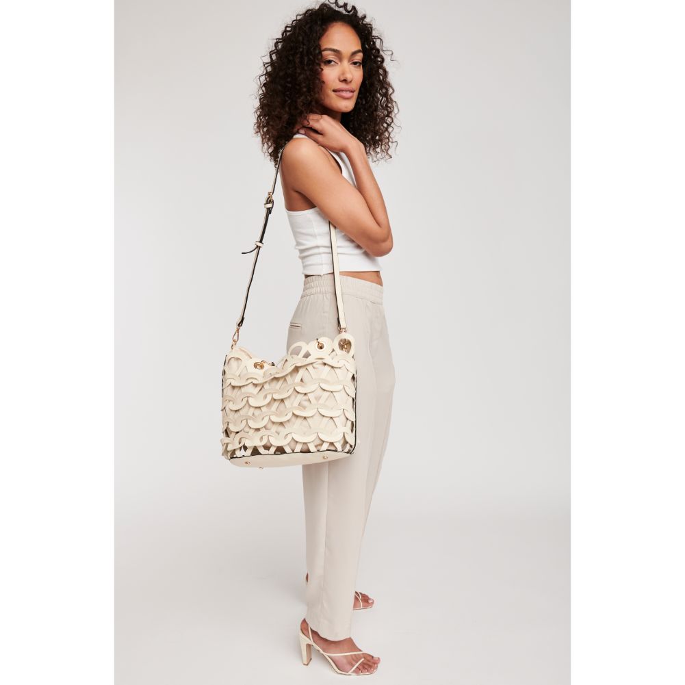 Woman wearing White Moda Luxe Paige Tote 842017119807 View 3 | White