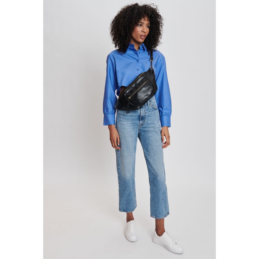 Woman wearing Black Moda Luxe Samira Belt Bag 842017132745 View 3 | Black
