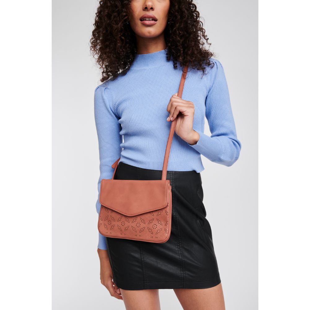 Woman wearing Terracotta Moda Luxe Tate-Perf Crossbody 842017121411 View 1 | Terracotta