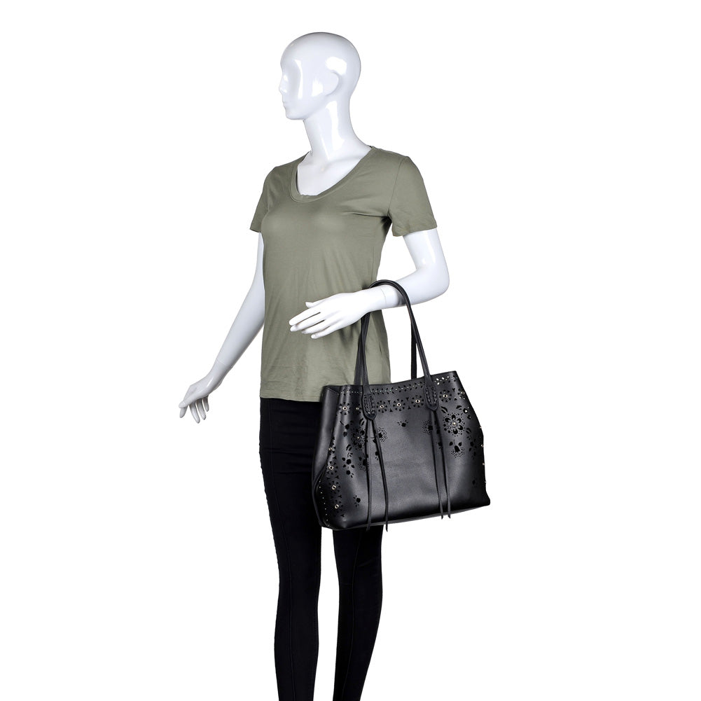 Woman wearing Black Moda Luxe Canal Tote 842017113935 View 1 | Black