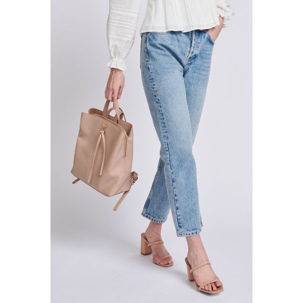 Woman wearing Natural Moda Luxe Sylvia Backpack 842017129141 View 4 | Natural
