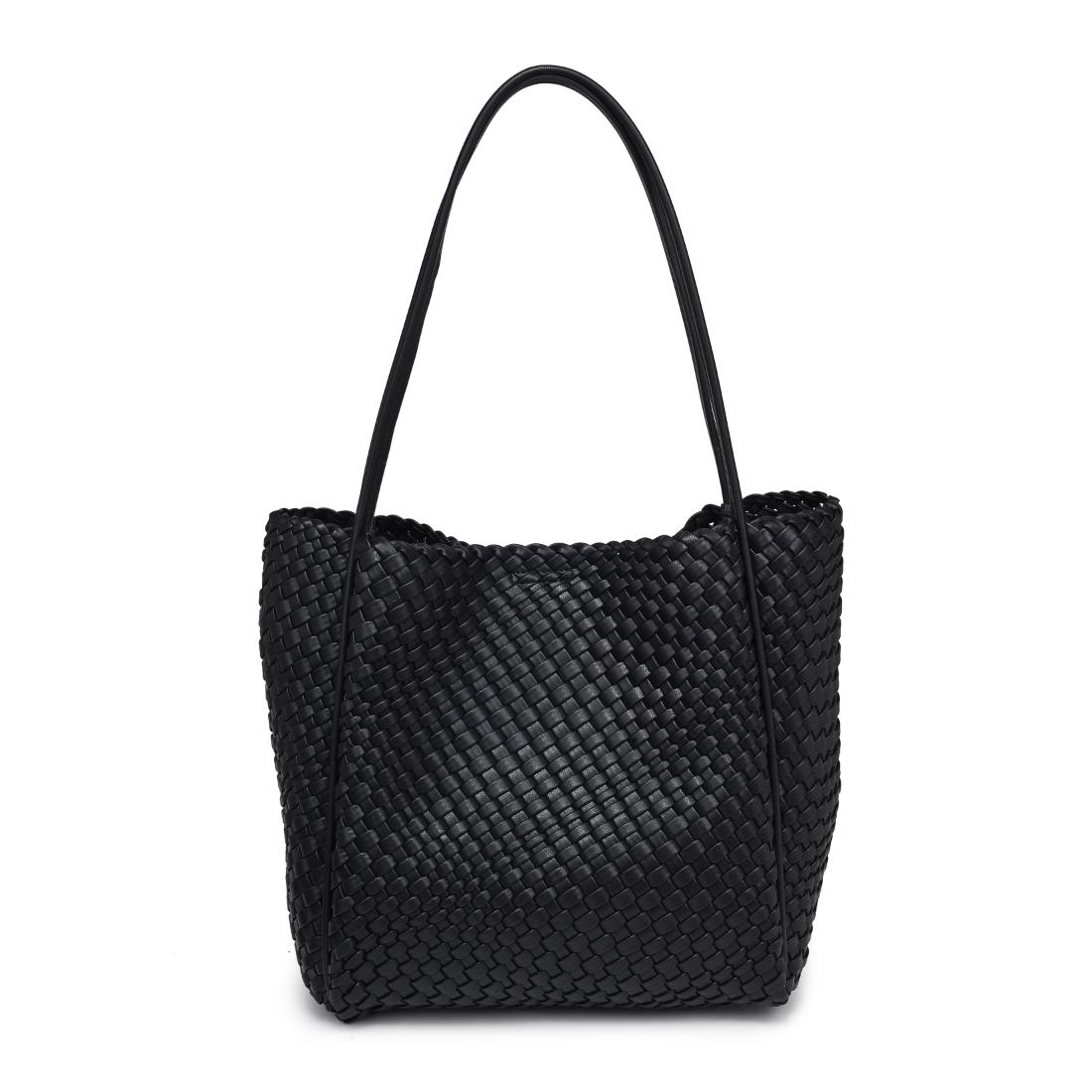 Woman wearing Black Moda Luxe Gladys Tote 842017137245 View 7 | Black