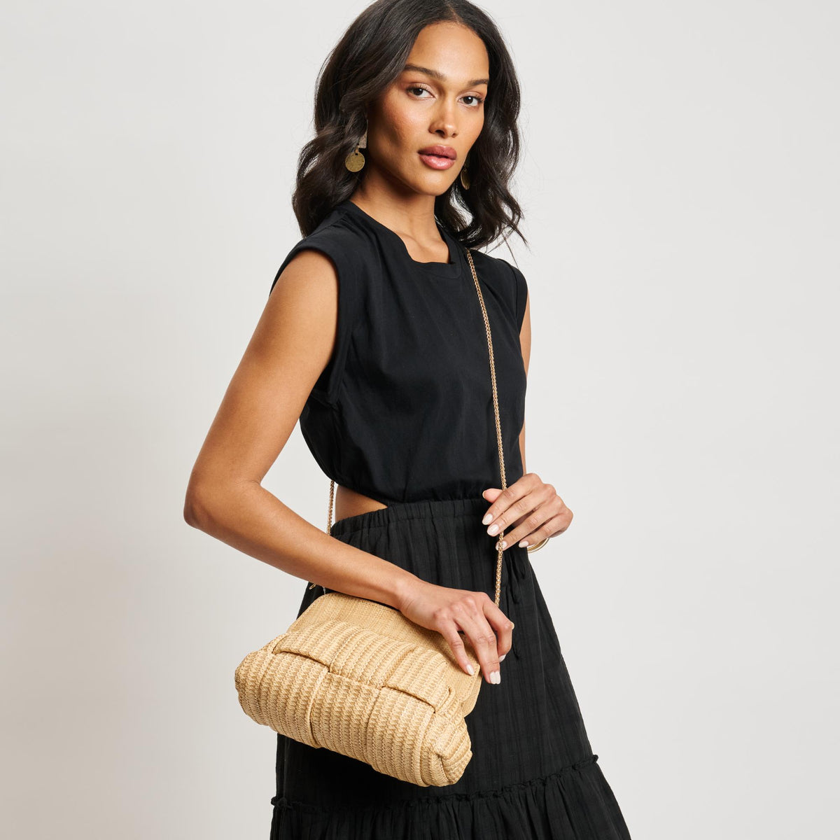 Woman wearing Natural Moda Luxe Verona Crossbody 842017137825 View 2 | Natural