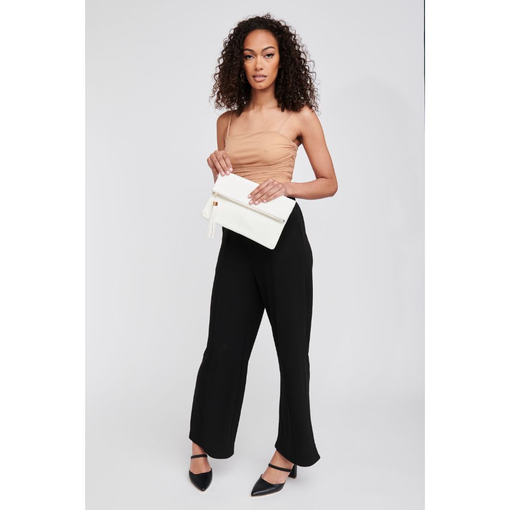 Woman wearing White Moda Luxe Melodie Clutch 819248017950 View 3 | White