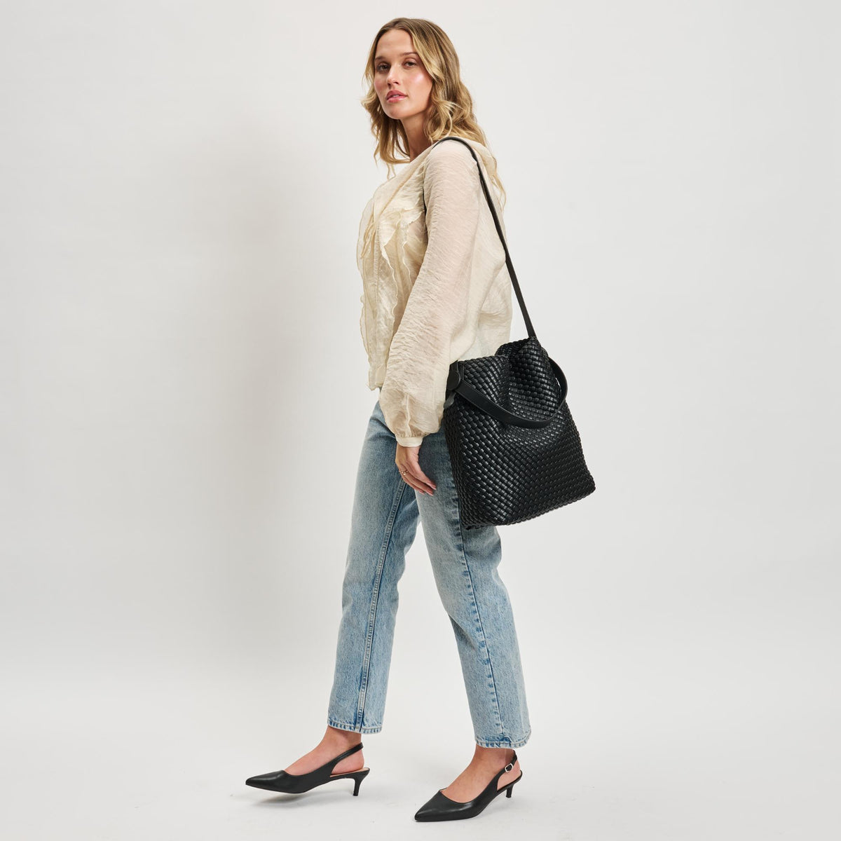 Woman wearing Black Moda Luxe Edith Hobo 842017137474 View 4 | Black