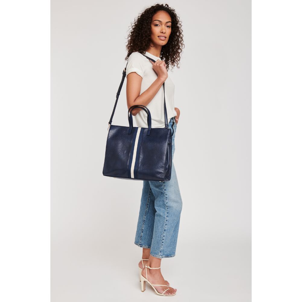 Woman wearing Navy Moda Luxe Julian Tote 842017117032 View 4 | Navy