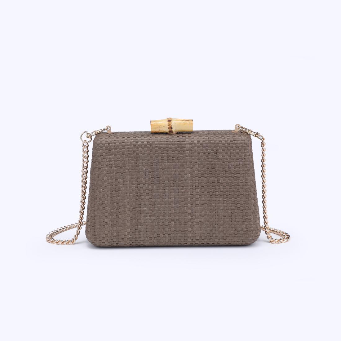 Woman wearing Mocha Moda Luxe Melina Evening Bag 842017138242 View 5 | Mocha