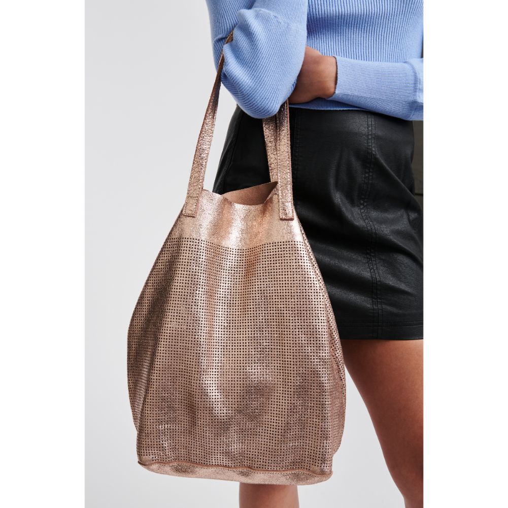 Woman wearing Rose Gold Moda Luxe Stella Tote 842017108405 View 4 | Rose Gold
