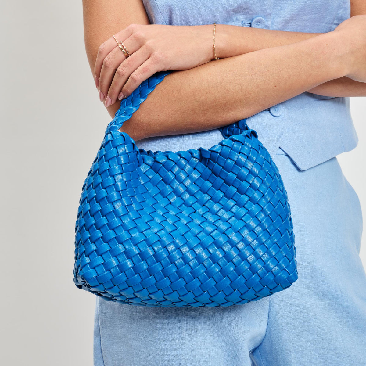 Woman wearing Electric Blue Moda Luxe Kaia Crossbody 842017137429 View 4 | Electric Blue