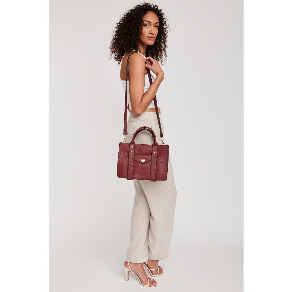Woman wearing Burgundy Moda Luxe Rockefeller Satchel 842017115564 View 4 | Burgundy