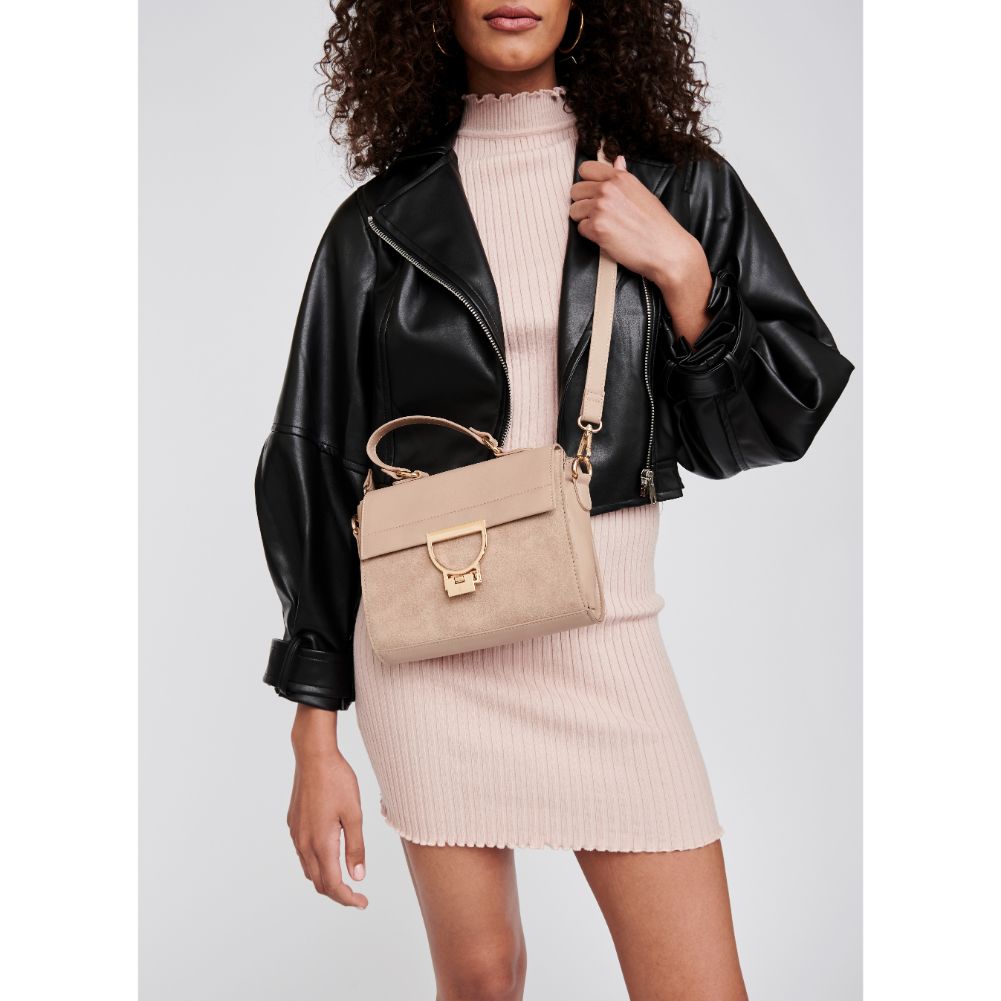 Woman wearing Natural Moda Luxe Brynn Satchel 842017120810 View 1 | Natural