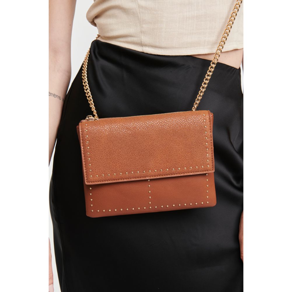 Woman wearing Tan Moda Luxe Fate Crossbody 842017111627 View 2 | Tan