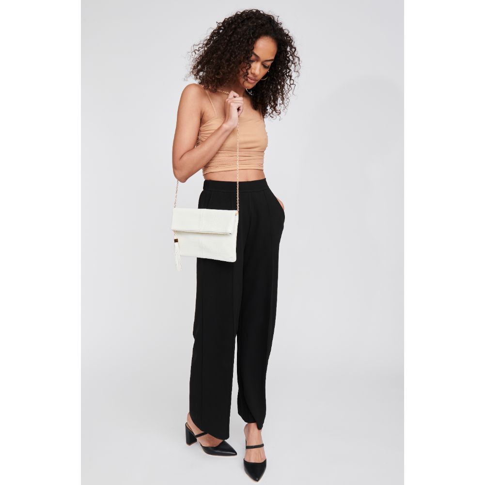 Woman wearing White Moda Luxe Melodie Clutch 819248017950 View 2 | White