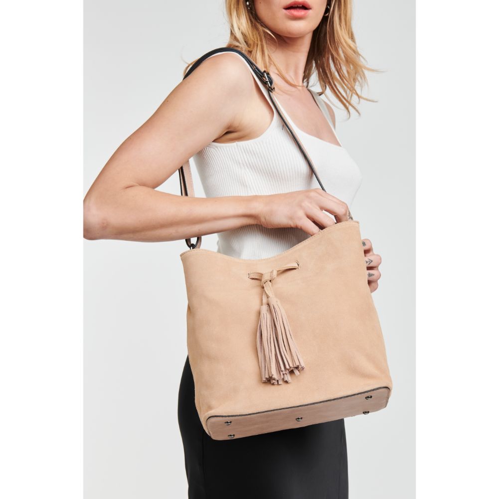 Woman wearing Denim Moda Luxe April Hobo 842017121527 View 3 | Denim