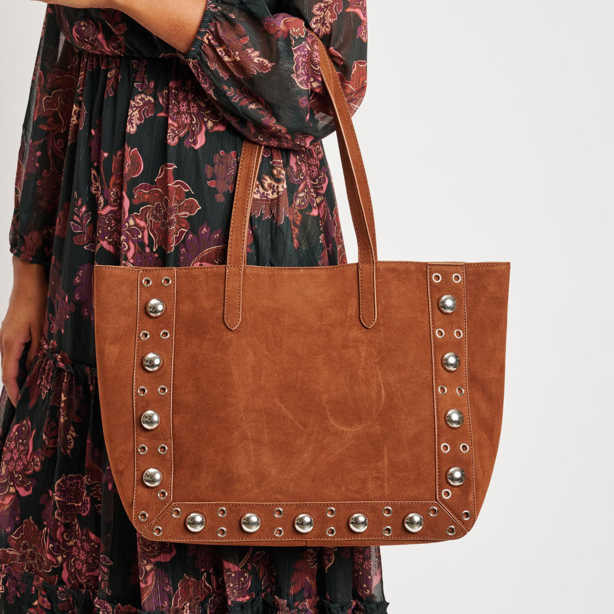 Woman wearing Cognac Moda Luxe Karli Tote 842017139911 View 4 | Cognac
