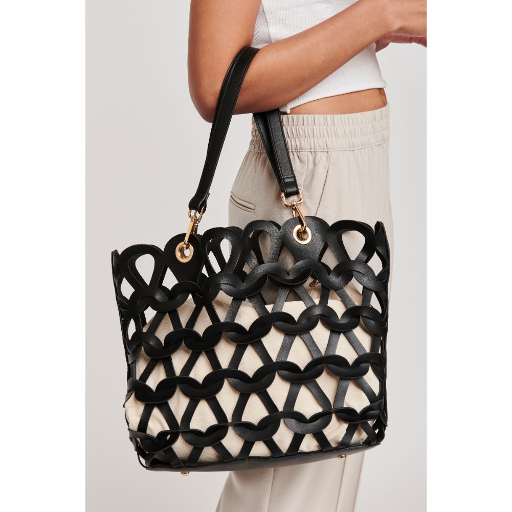 Woman wearing Black Moda Luxe Paige Tote 842017119784 View 1 | Black