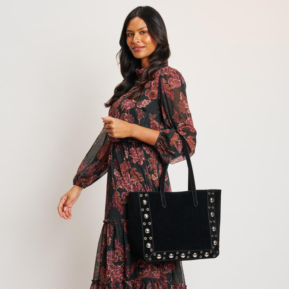 Woman wearing Black Moda Luxe Karli Tote 842017139904 View 3 | Black