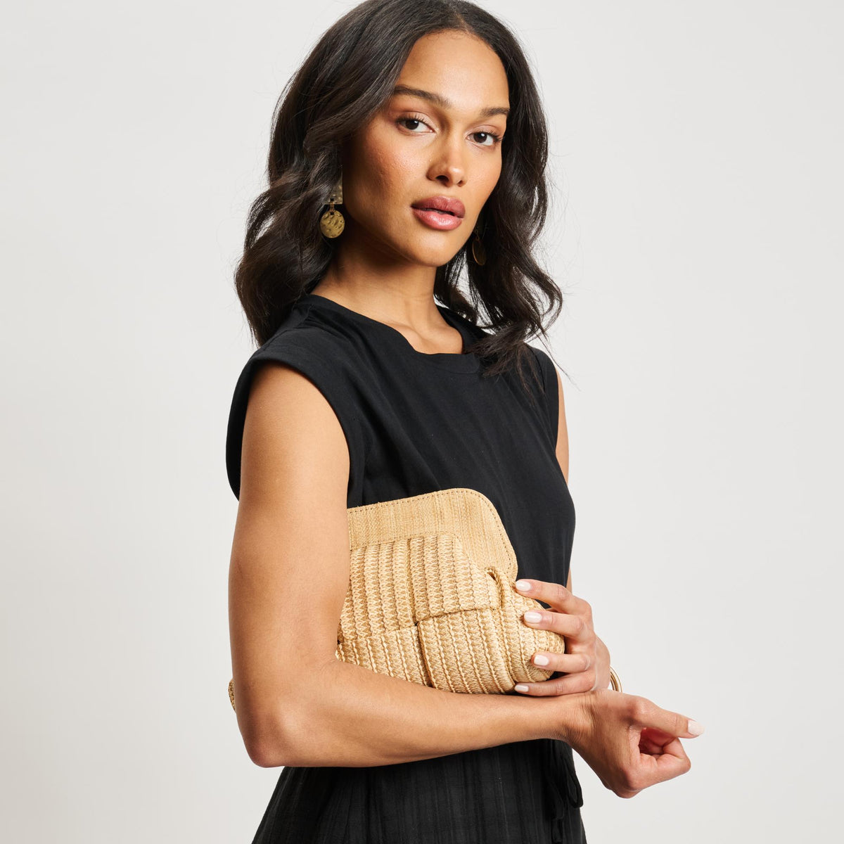Woman wearing Natural Moda Luxe Verona Crossbody 842017137825 View 4 | Natural
