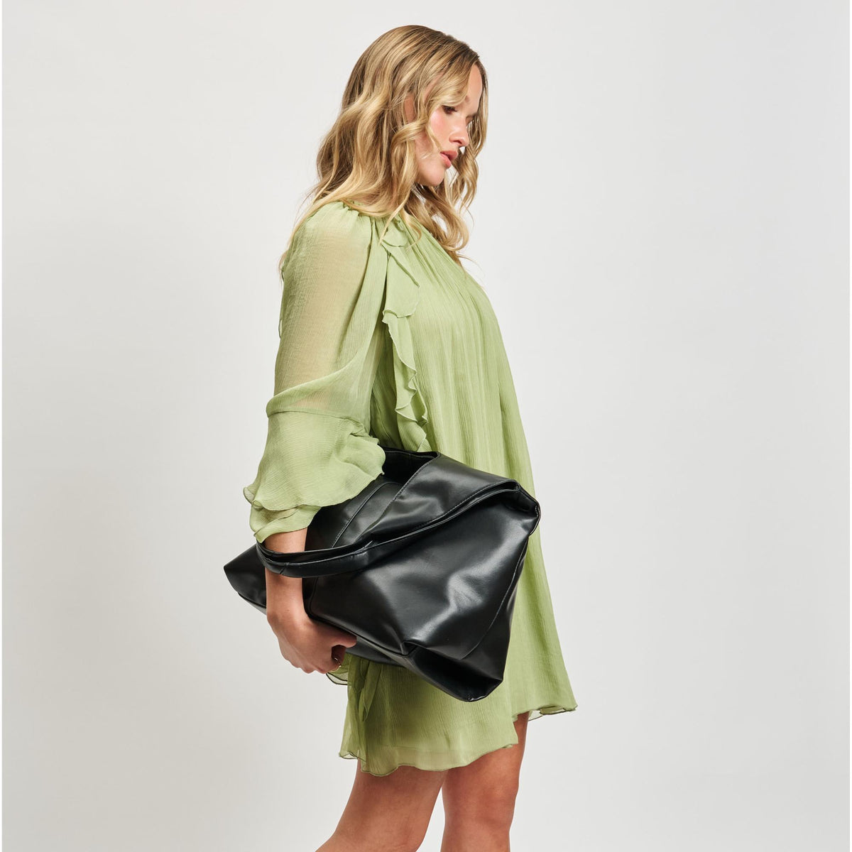Woman wearing Black Moda Luxe Faye Hobo 842017138754 View 4 | Black