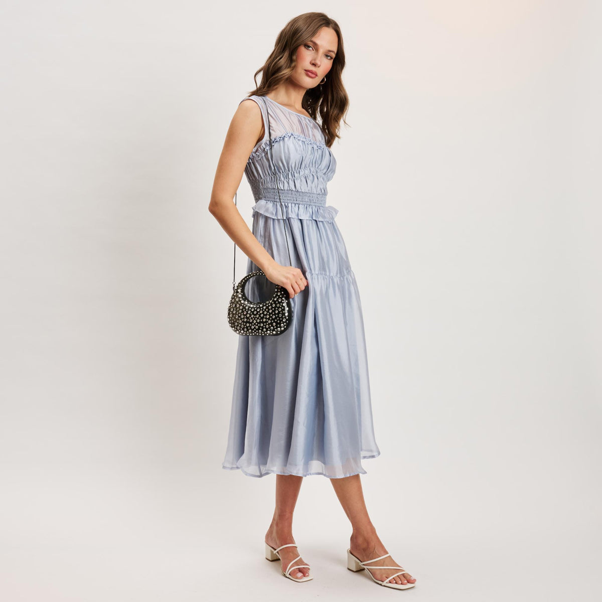Woman wearing Smoke Moda Luxe Vianca Evening Bag 842017133971 View 4 | Smoke