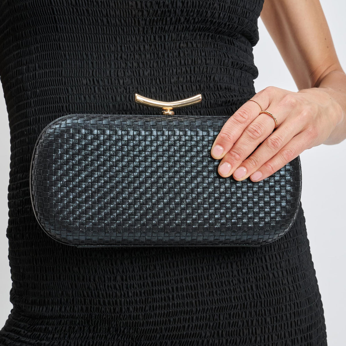 Woman wearing Black Moda Luxe Victoria Evening Bag 842017139447 View 4 | Black