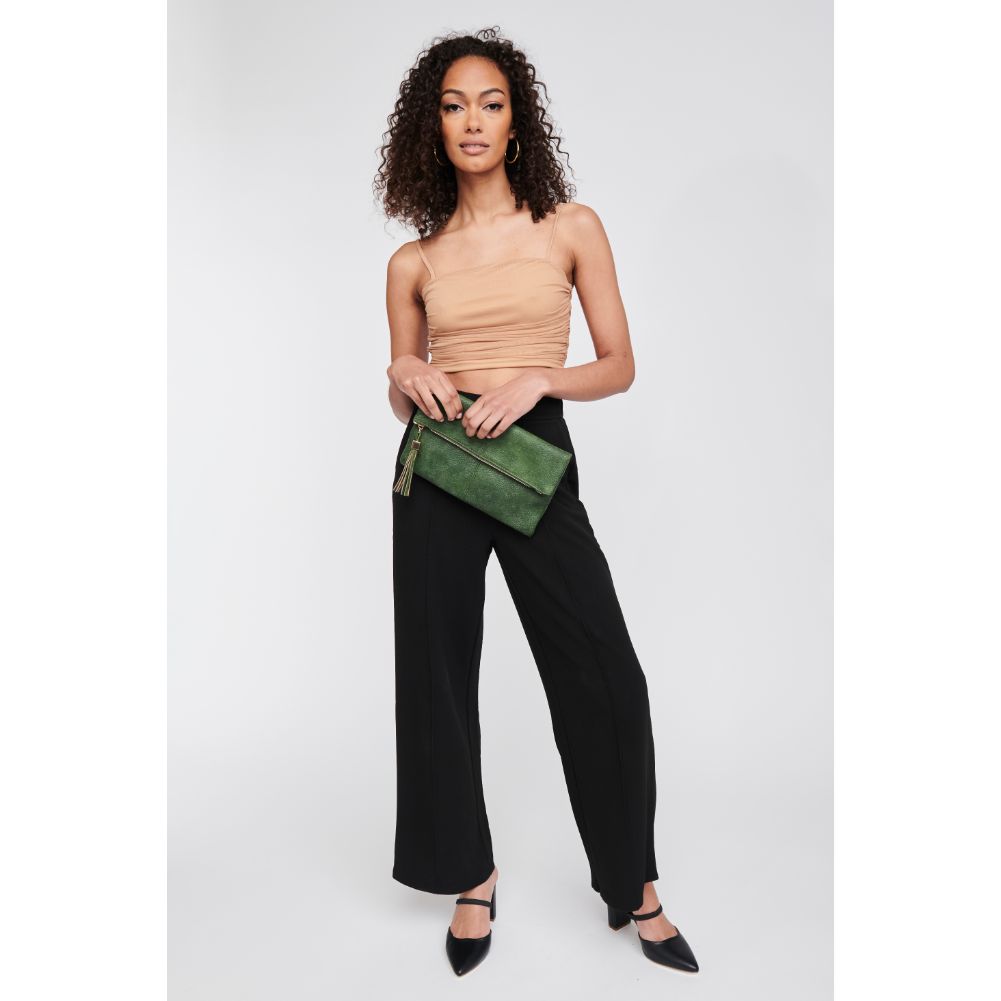 Woman wearing Olive Moda Luxe Melodie Clutch 842017100706 View 3 | Olive