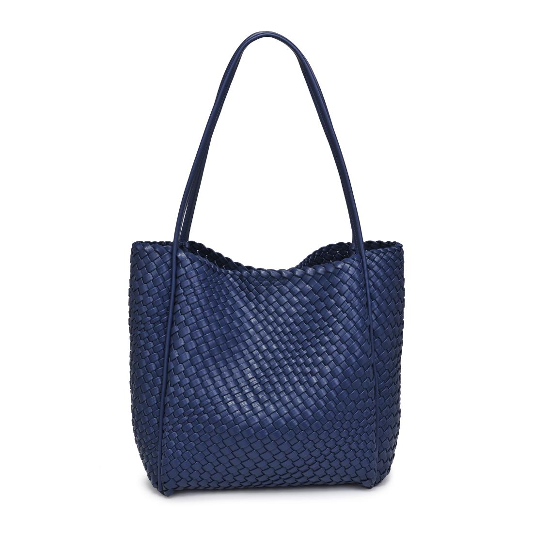 Woman wearing Navy Moda Luxe Gladys Tote 842017137276 View 5 | Navy