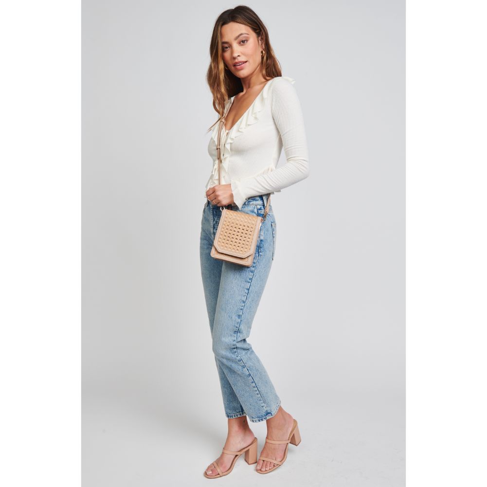Woman wearing Natural Moda Luxe Remi Crossbody 842017124160 View 2 | Natural