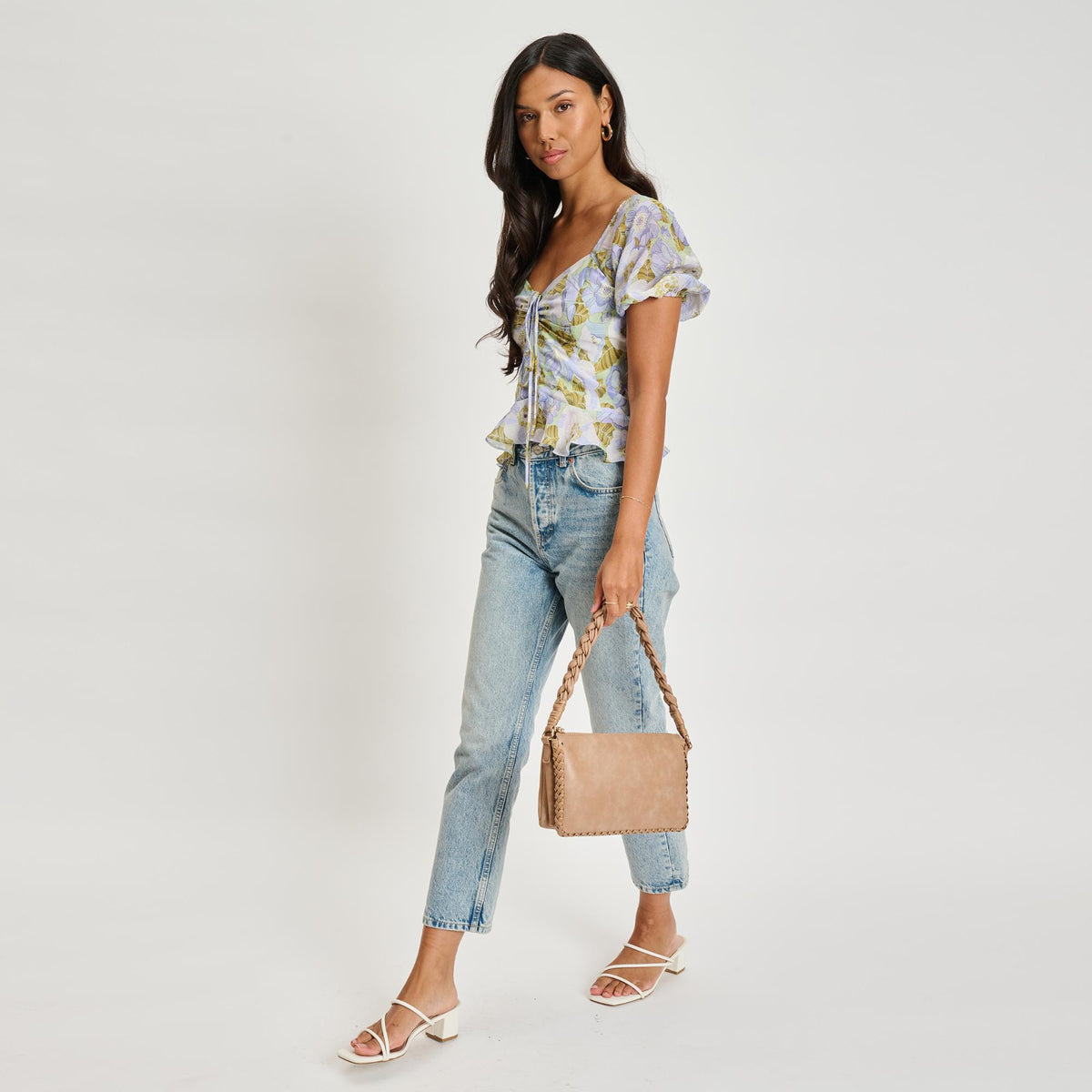 Woman wearing Natural Moda Luxe Velveta Crossbody 842017135388 View 3 | Natural