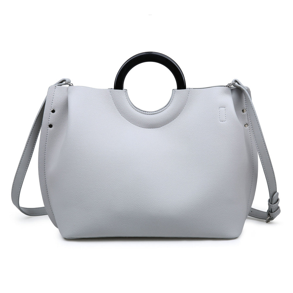 Woman wearing Grey Moda Luxe Rebecca Satchel 842017114482 View 5 | Grey