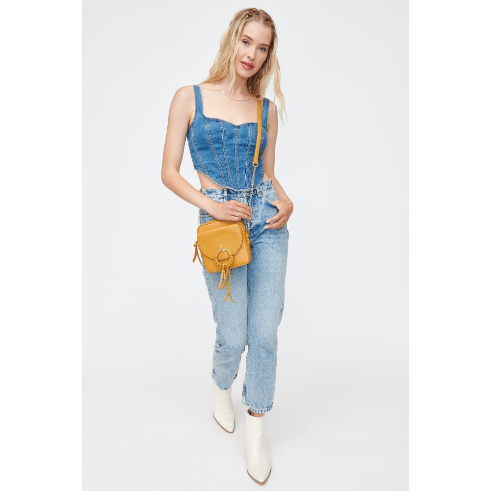 Woman wearing Mustard Moda Luxe Addison Crossbody 842017130864 View 3 | Mustard