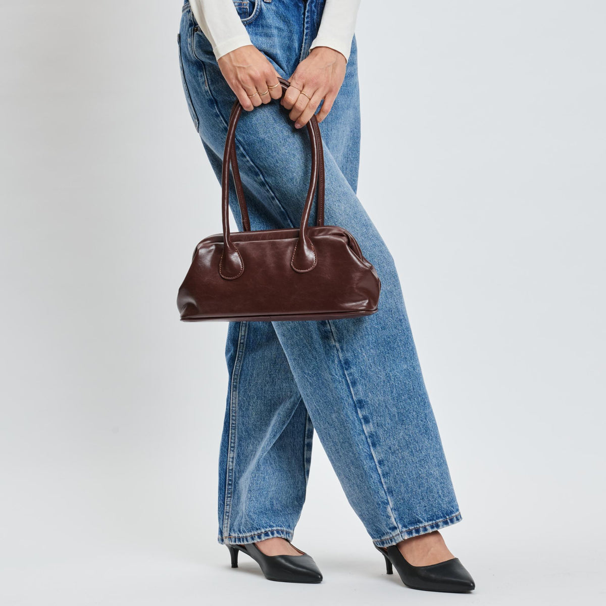 Woman wearing Chocolate Moda Luxe Ninna Shoulder Bag 842017139577 View 4 | Chocolate