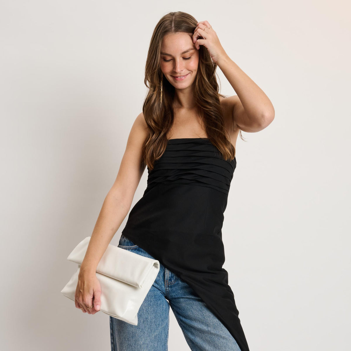 Woman wearing Ivory Moda Luxe Angela Crossbody 842017141655 View 3 | Ivory