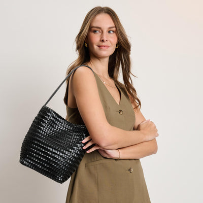 Woman wearing Black Moda Luxe Viva Tote 842017140900 View 1 | Black