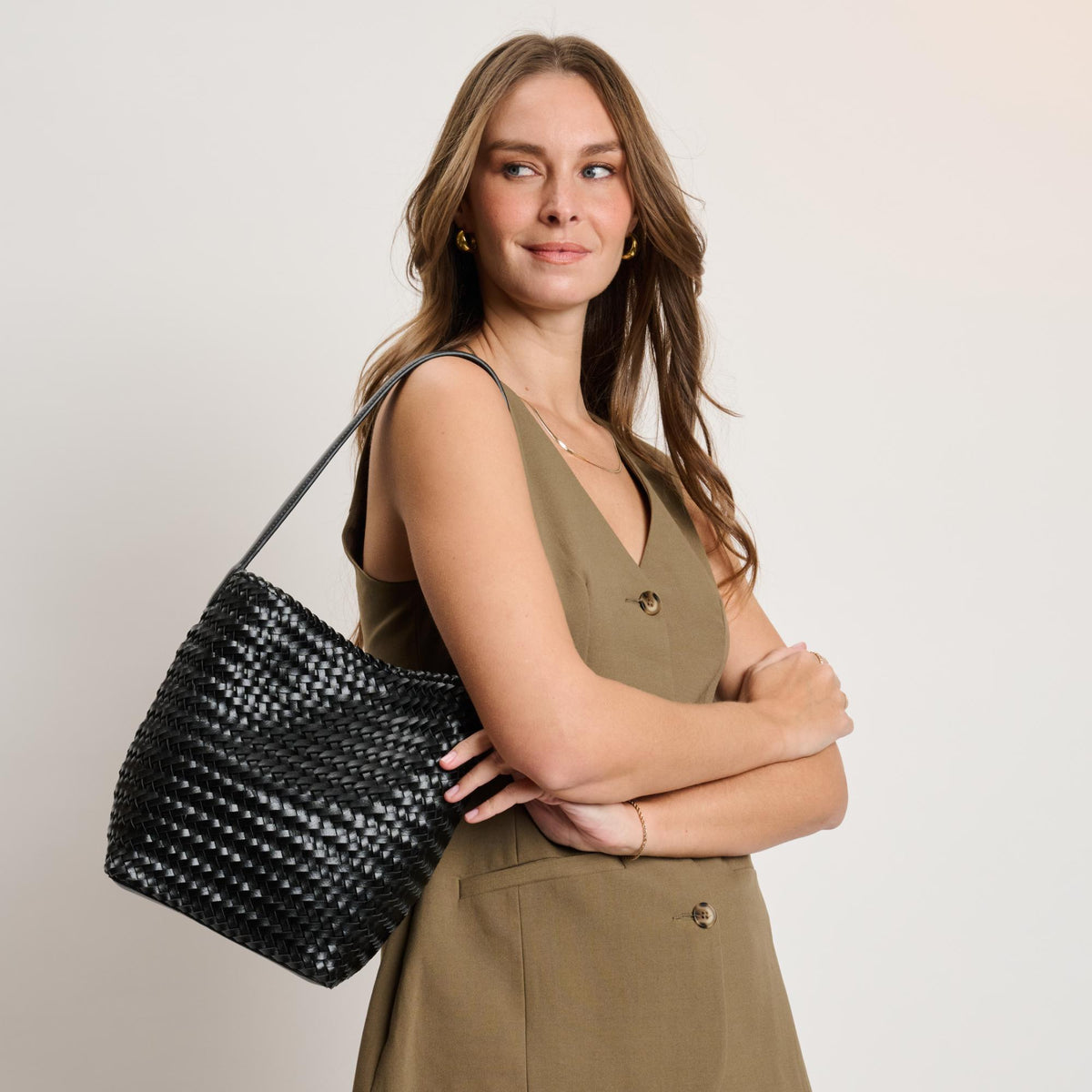 Woman wearing Black Moda Luxe Viva Tote 842017140900 View 1 | Black