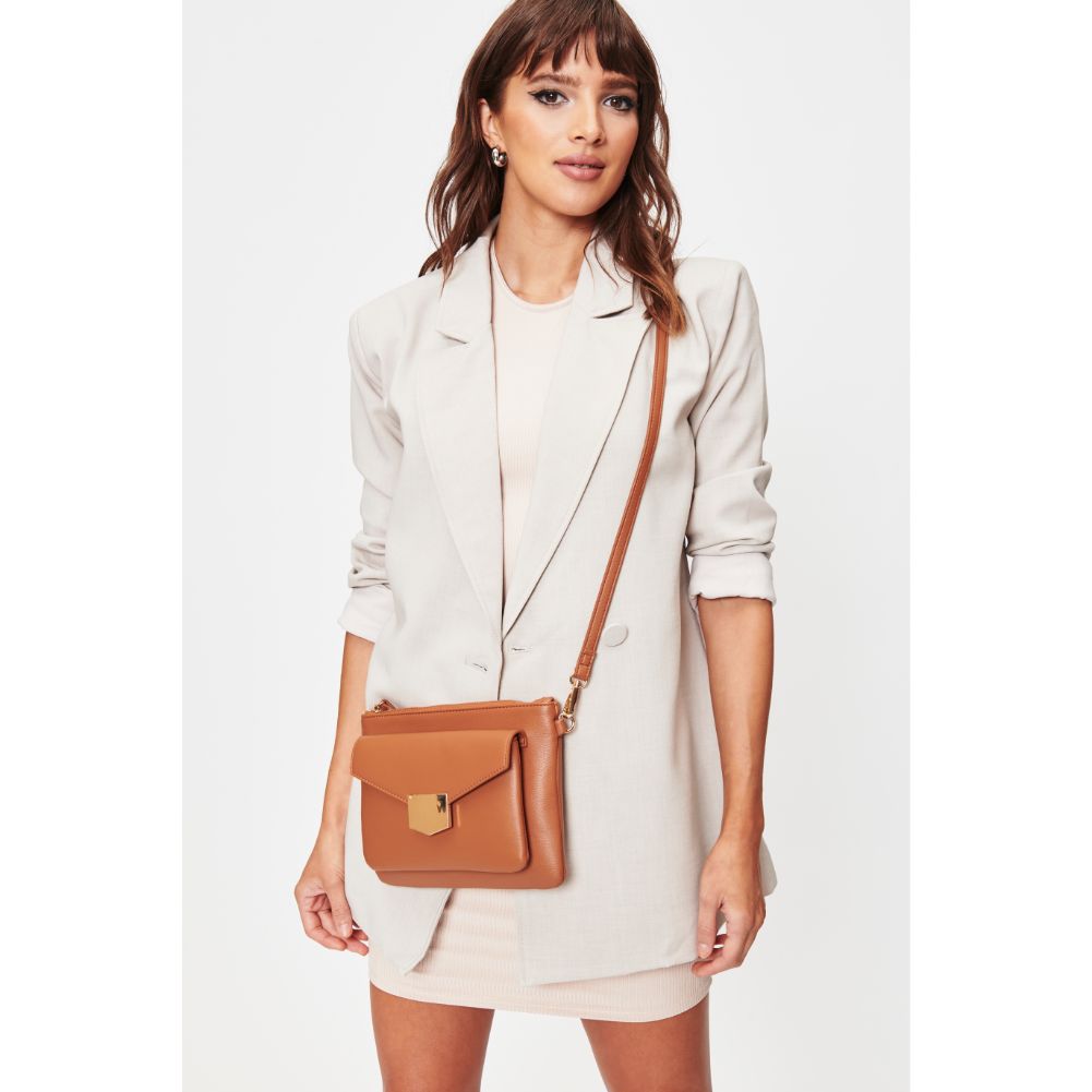 Woman wearing Tan Moda Luxe Amari Crossbody 842017128427 View 4 | Tan
