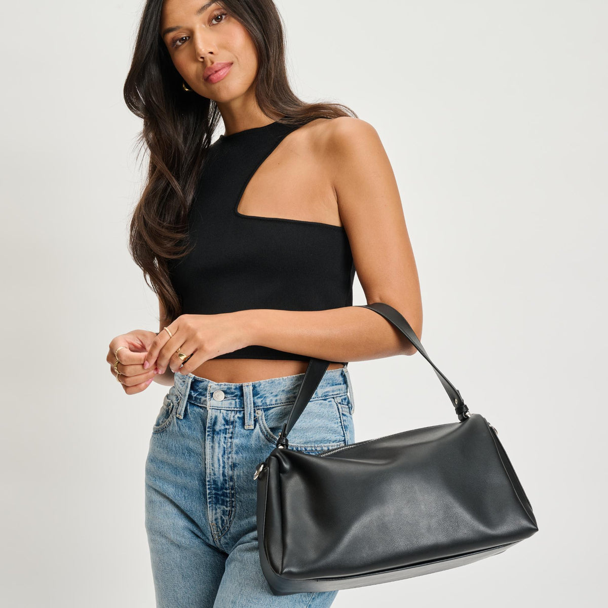 Woman wearing Black Sol and Selene Trendora Crossbody 842017134596 View 1 | Black