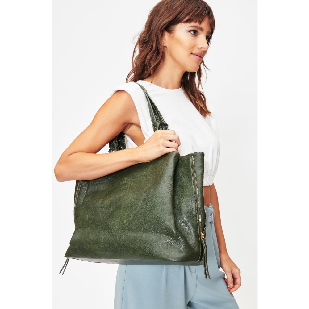 Woman wearing Hunter Green Moda Luxe Clementine Tote 842017128083 View 2 | Hunter Green