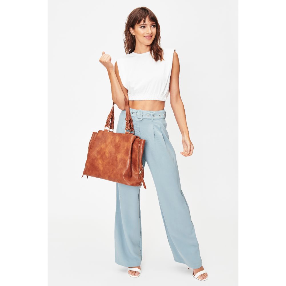 Woman wearing Cognac Moda Luxe Clementine Tote 842017128076 View 4 | Cognac