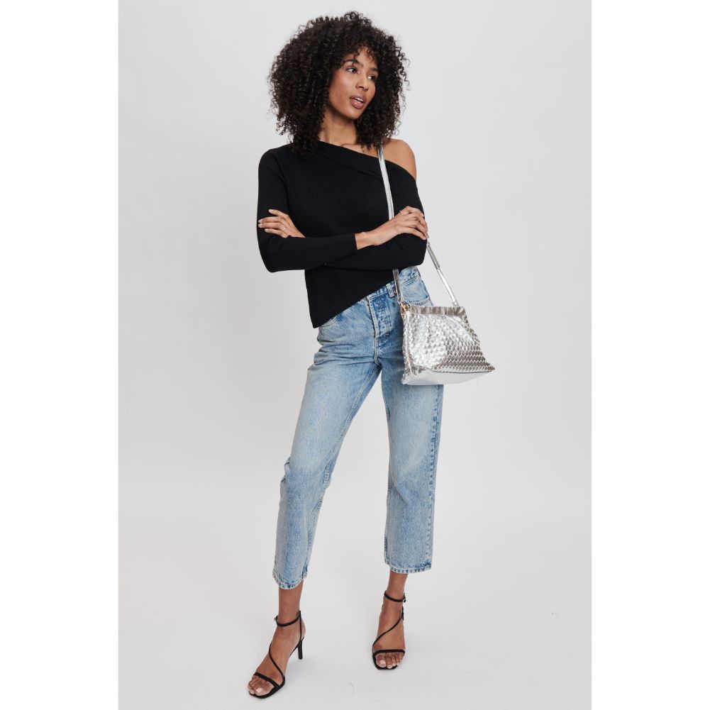 Woman wearing Silver Moda Luxe Katana Crossbody 842017132523 View 2 | Silver