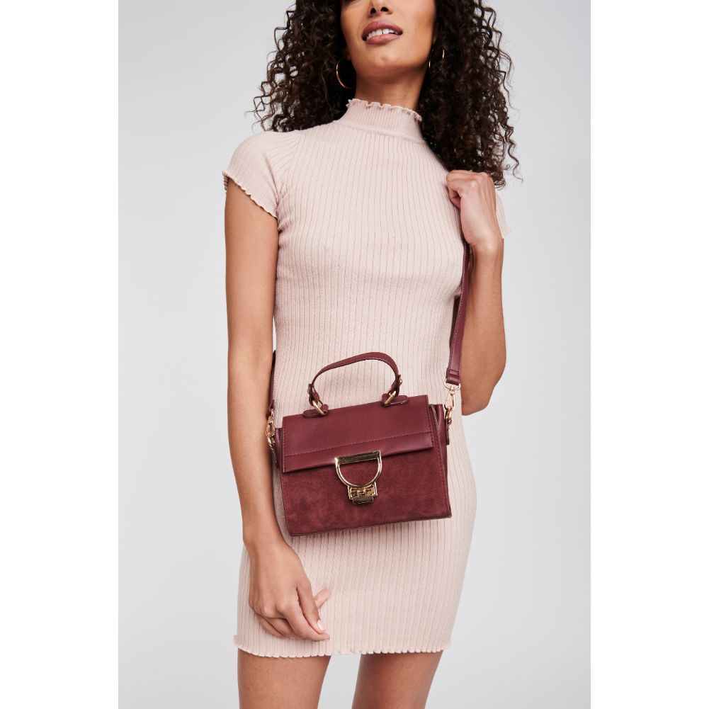 Woman wearing Burgundy Moda Luxe Brynn Satchel 842017120780 View 1 | Burgundy