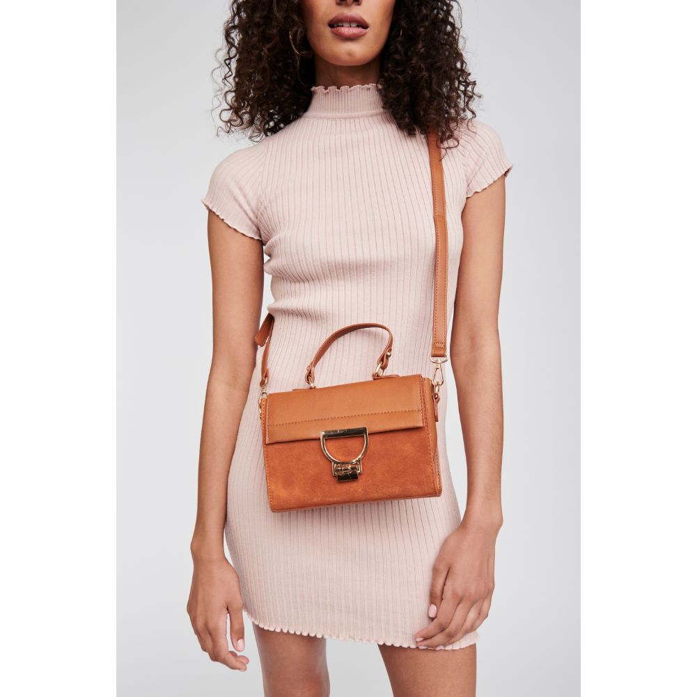 Woman wearing Tan Moda Luxe Brynn Satchel 842017120797 View 1 | Tan